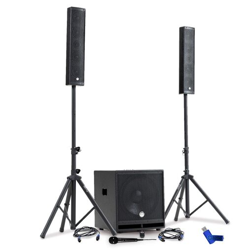 Kit de Sonido DJ Comppleto BM SONIC BMS-15-SLIM-BT, 1200W, Subwoofer de 38 cm USB/Bluetooth, Soportes de Cables + Llavero USB de 32GB
