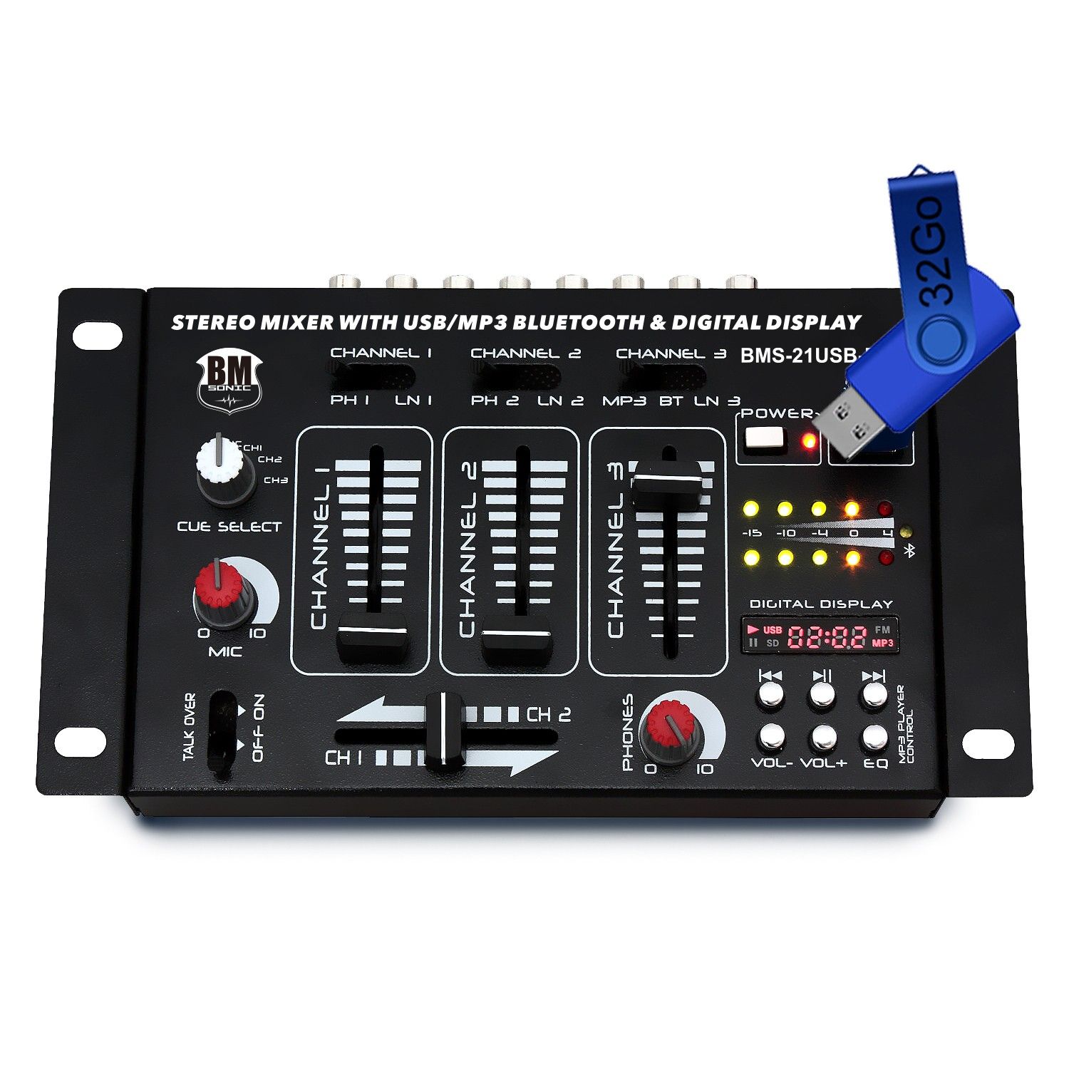 BM SONIC BMS-21USB-BT 7-Channel DJ Mixer with USB and Bluetooth
