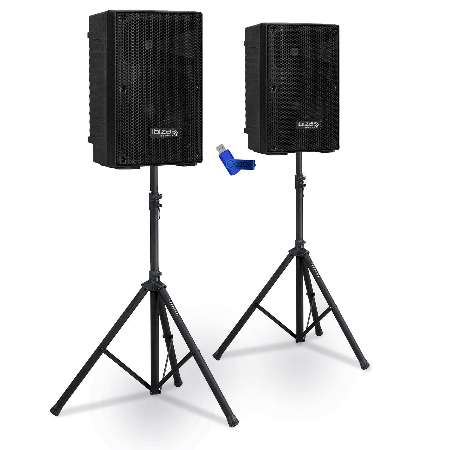Ibiza Sound XTK8-MKII Passive Enceintes - 8"/20cm, 2x200W, 2-Way Bass Reflex, Stand Supports + 32GB Key