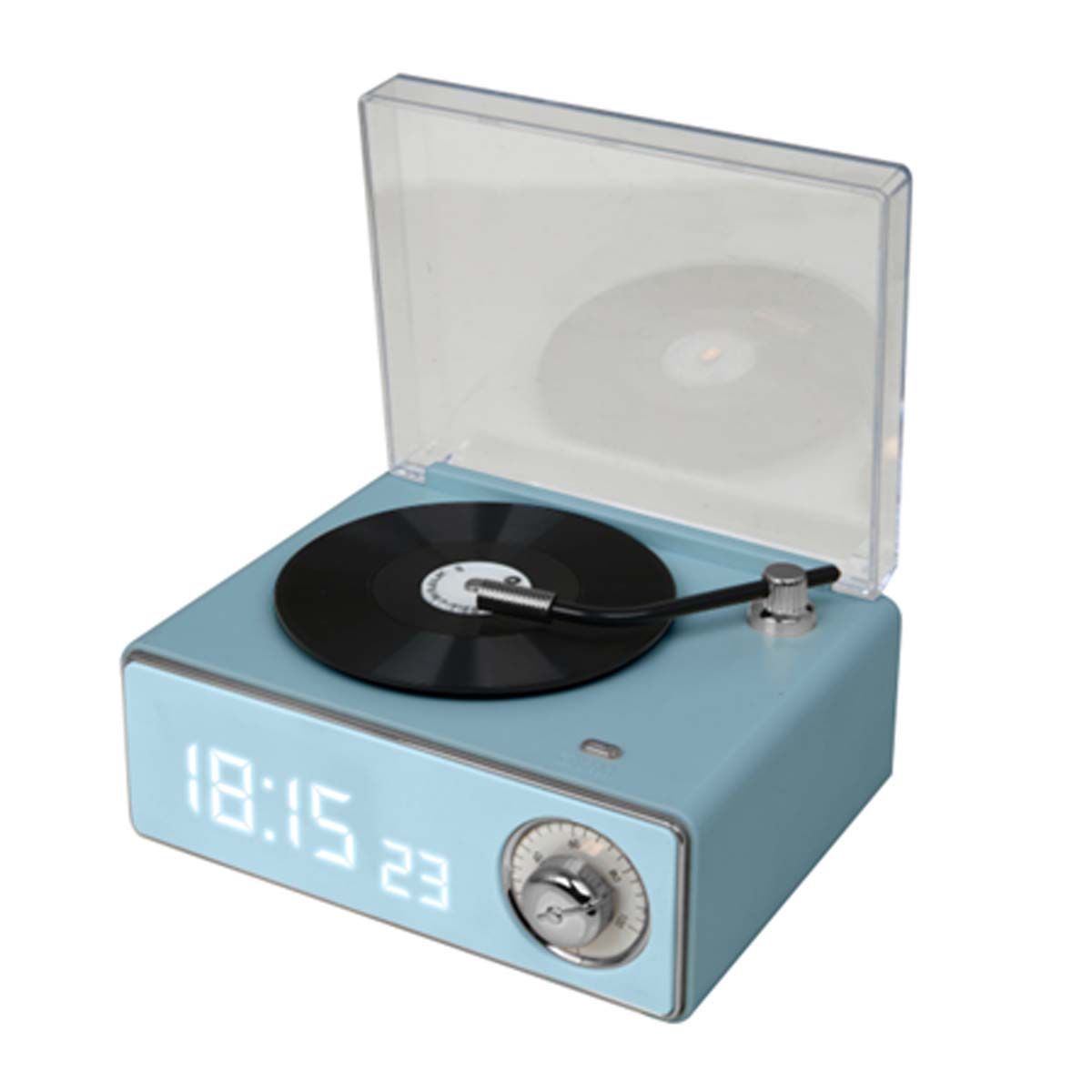 Bigben Bluetooth Speaker Alarm Clock - Vintage Turntable Blue