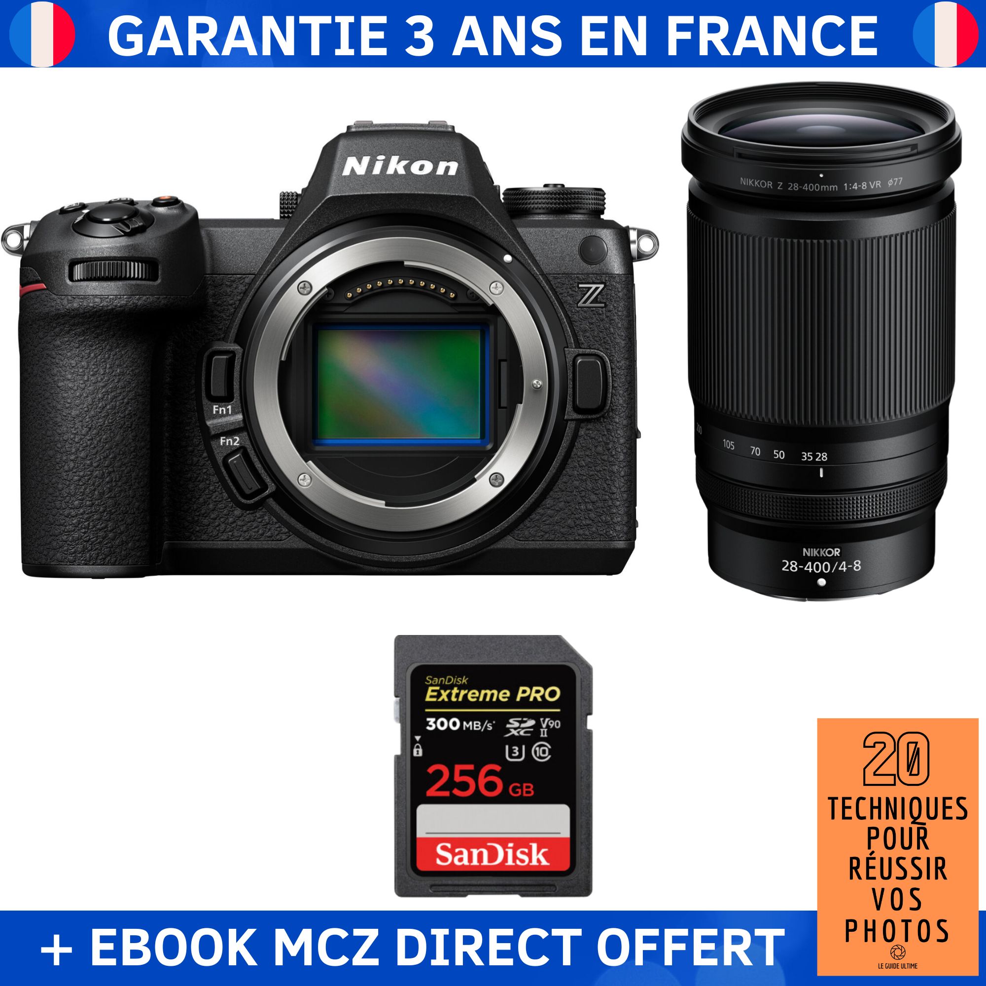 Nikon Z6 III + Z 28-400mm f/4-8 VR + 1 SanDisk 256GB Extreme PRO UHS-II SDXC 300 MB/s + Ebook '20 Techniques pour Réussir vos Photos' - Hybrid Camera