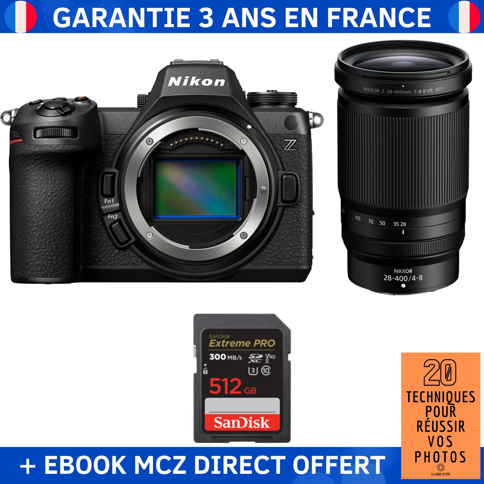 Nikon Z6 III + Z 28-400mm f/4-8 VR + 1 SanDisk 512GB Extreme PRO UHS-II SDXC 300 MB/s + Ebook '20 Techniques pour Réussir vos Photos' - Hybrid Camera Nikon