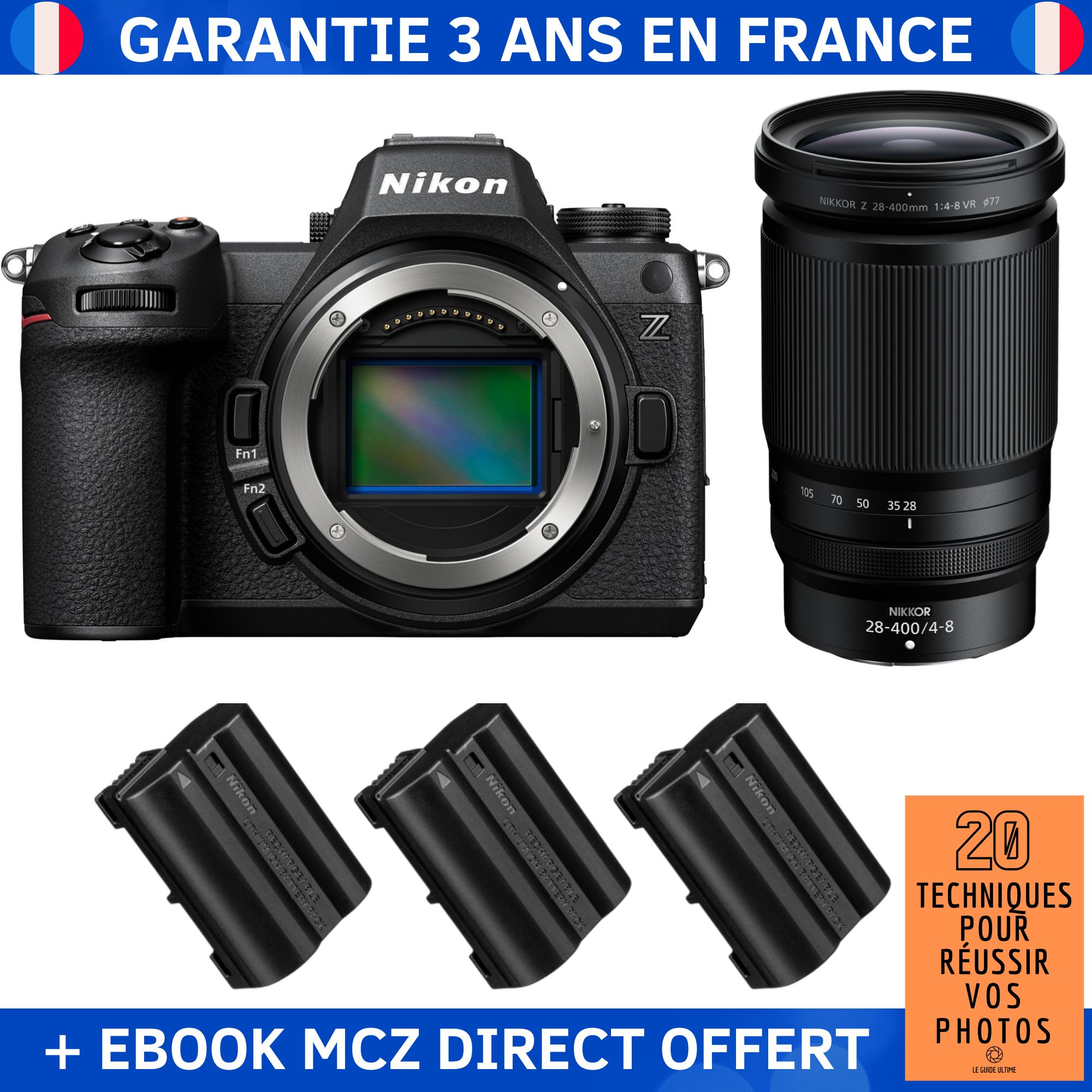Nikon Z6 III + Z 28-400mm f/4-8 VR + 3 Nikon EN-EL15c + Ebook '20 Techniques pour Réussir vos Photos' - Hybrid Camera