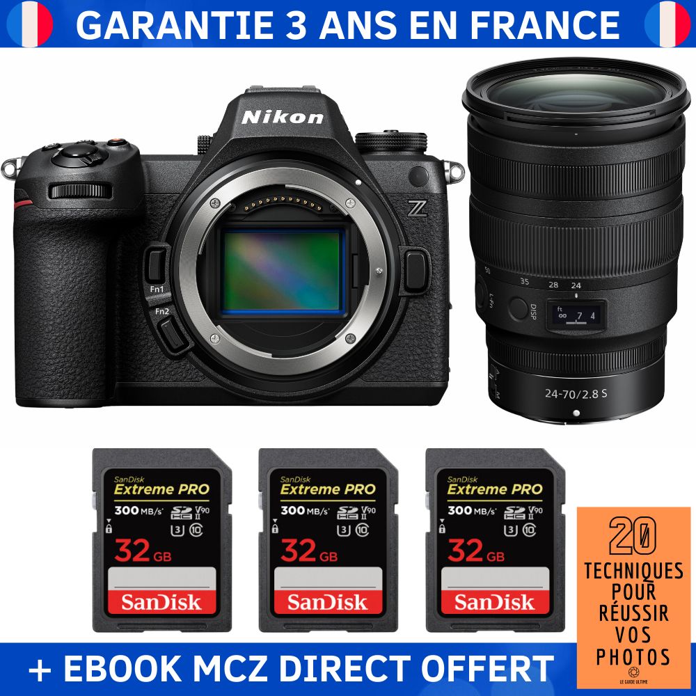 Nikon Z6 III + Z 24-70mm f/2.8 S Lens + 3 SanDisk 32GB Extreme PRO UHS-II SDXC Cards + '20 Techniques pour Réussir vos Photos' Ebook - Hybrid Camera