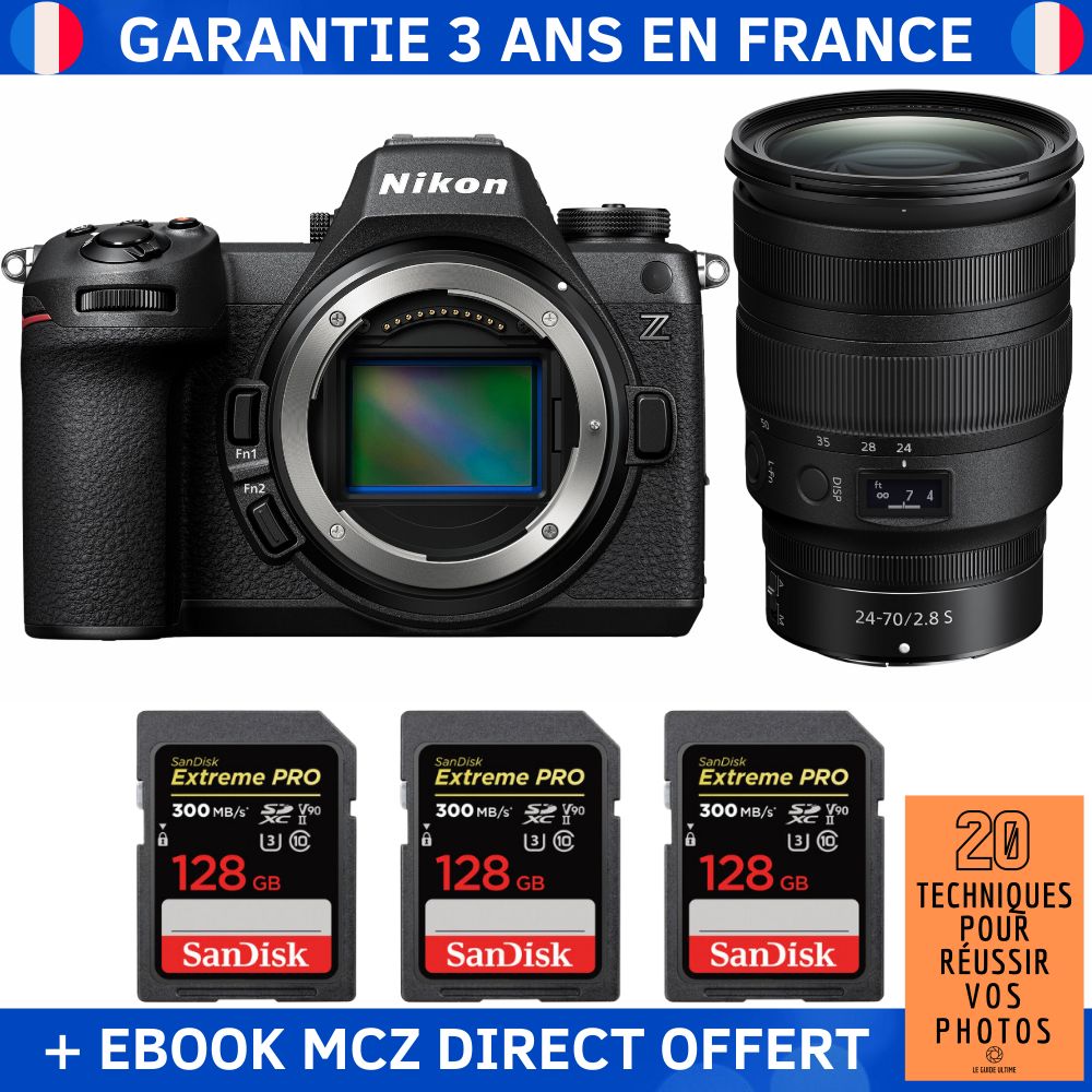 Nikon Z6 III + Z 24-70mm f/2.8 S Lens + 3 SanDisk 128GB Extreme PRO UHS-II SDXC Cards + '20 Techniques pour Réussir vos Photos' Ebook - Hybrid Camera