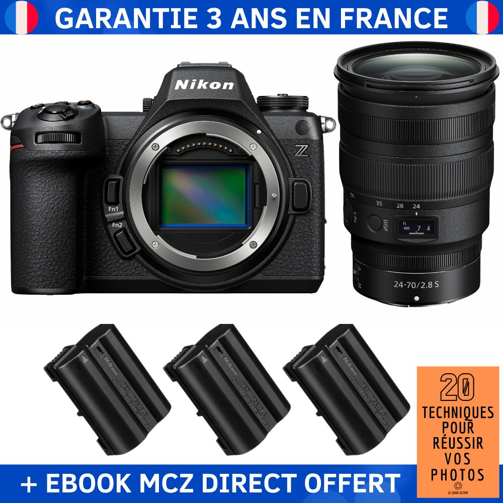 Nikon Z6 III + Z 24-70mm f/2.8 S Lens + 3 EN-EL15c Batteries + '20 Techniques pour Réussir vos Photos' Ebook - Nikon Hybrid Camera