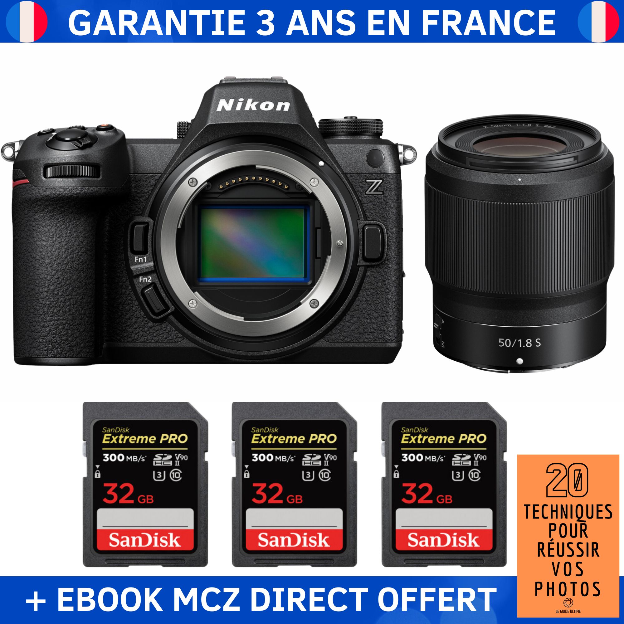 Nikon Z6 III + Z 50mm f/1.8 S + 3x 32GB SanDisk Extreme PRO UHS-II SDXC 300MB/s + Ebook '20 Techniques pour Réussir vos Photos' - Hybrid Camera