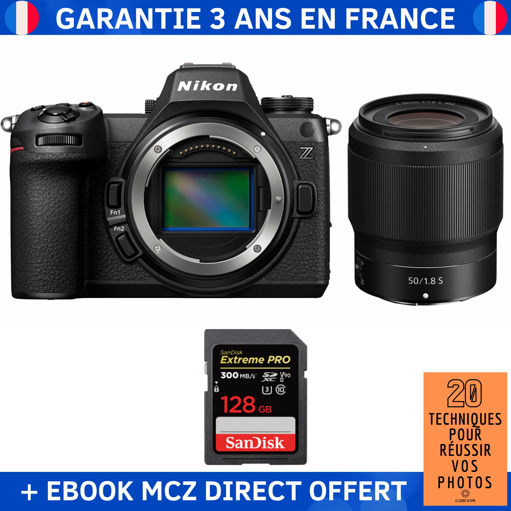 Appareil photo hybride Nikon Z6 III + objectif Z 50mm f/1.8 S + carte SDXC 128 Go SanDisk Extreme PRO UHS-II + ebook '20 techniques pour réussir vos photos'
