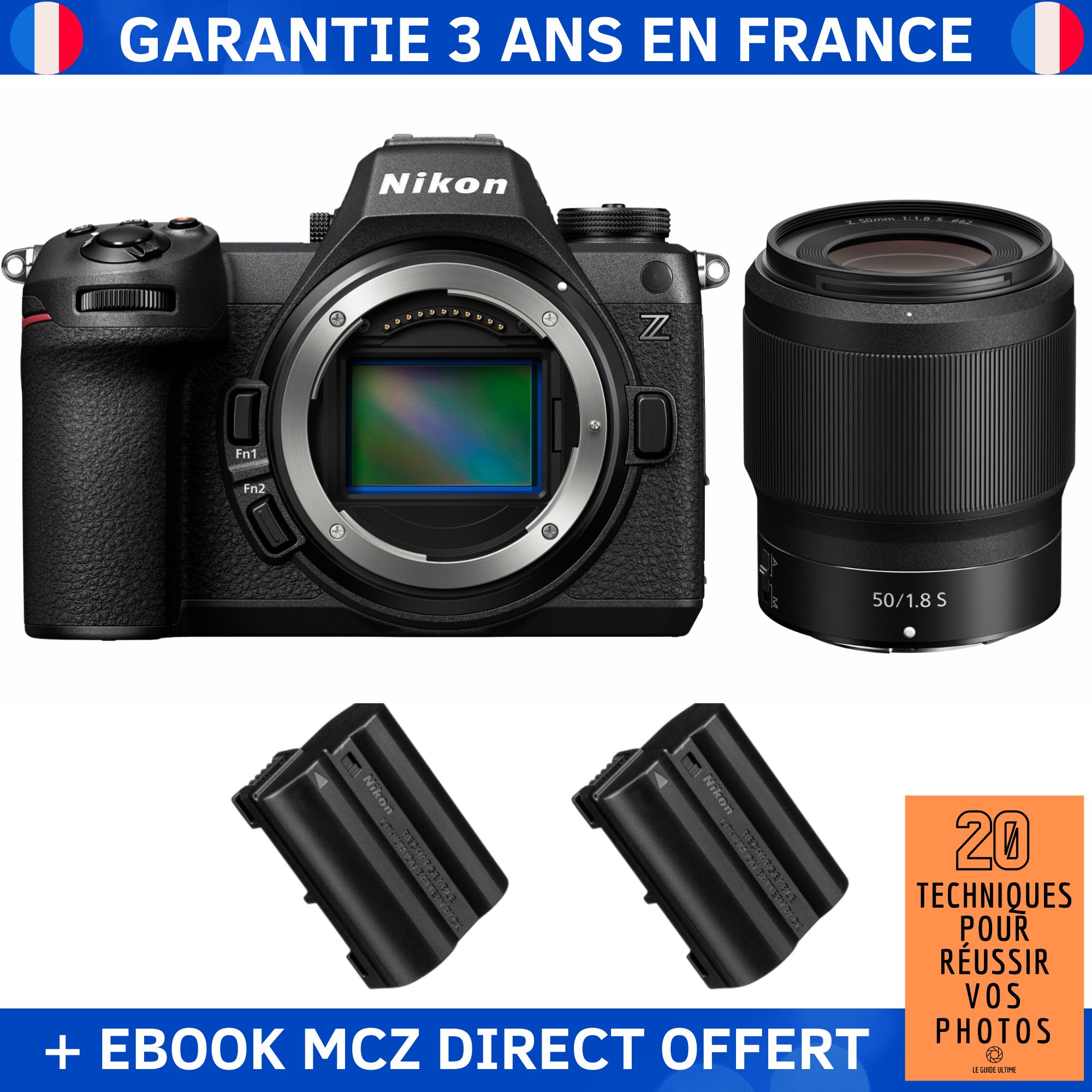 Nikon Z6 III + Z 50mm f/1.8 S Lens + 2 EN-EL15c Batteries + '20 Techniques pour Réussir vos Photos' Ebook - Nikon Hybrid Camera