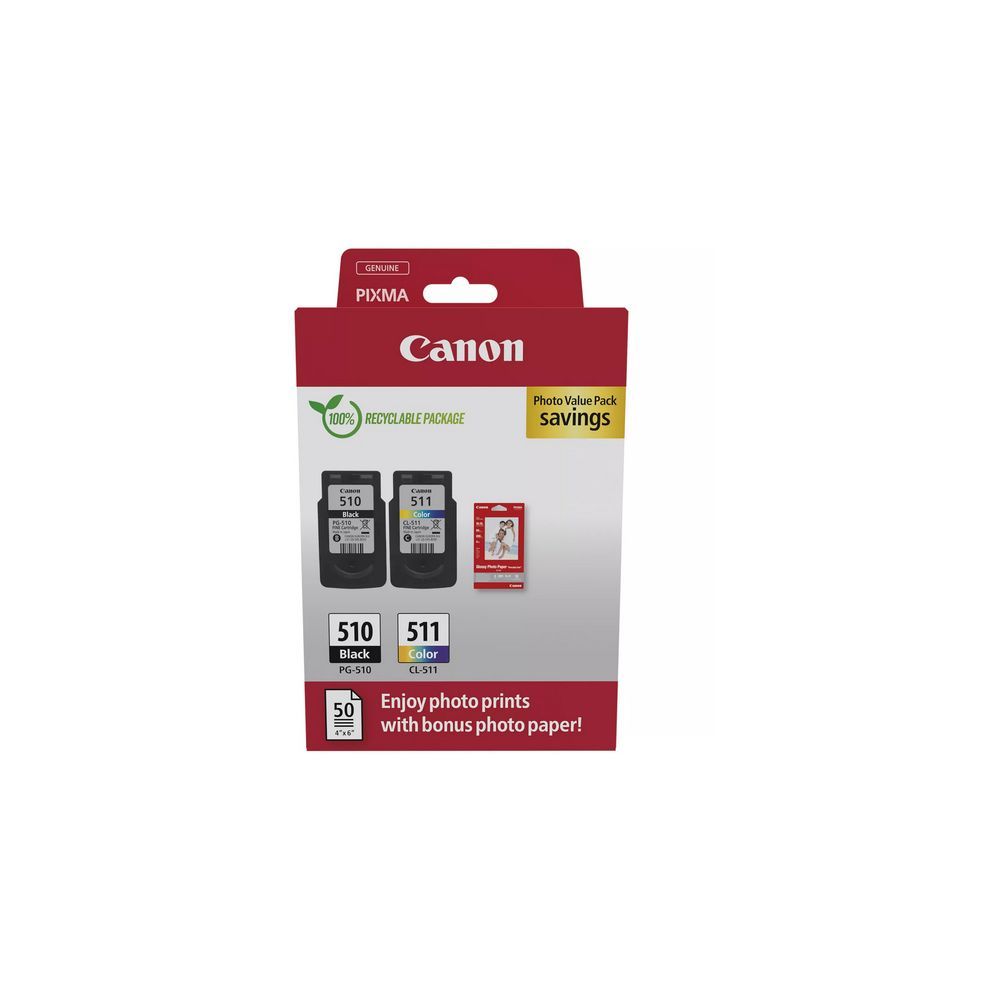 Canon Photo Paper Value Pack - Bright, 2-Pack - Black, Color (Cyan, Magenta, Yellow) - Original - 100x150mm, 50 Sheets per Box