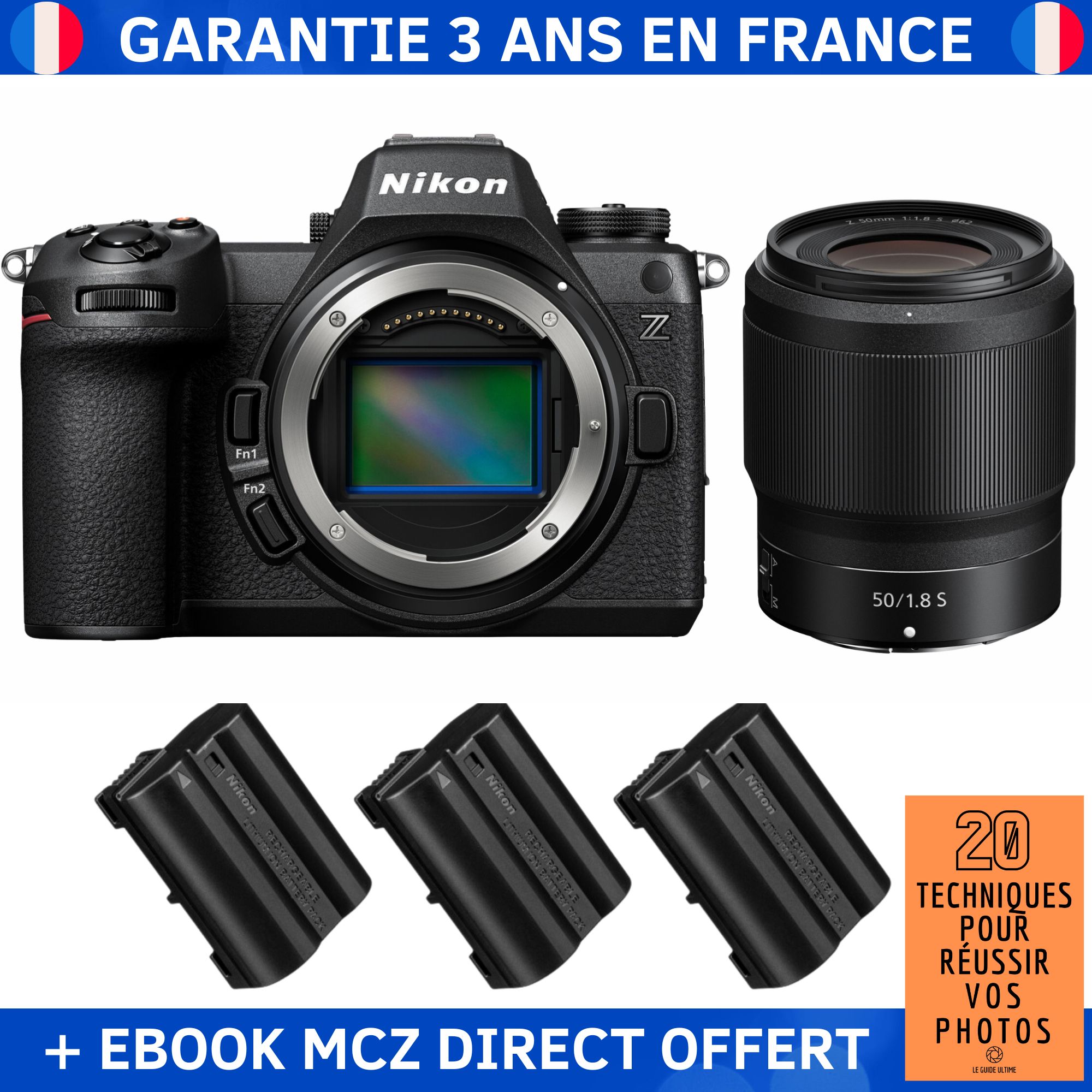 Nikon Z6 III + Z 50mm f/1.8 S Lens + 3 EN-EL15c Batteries + '20 Techniques pour Réussir vos Photos' Ebook - Nikon Hybrid Camera