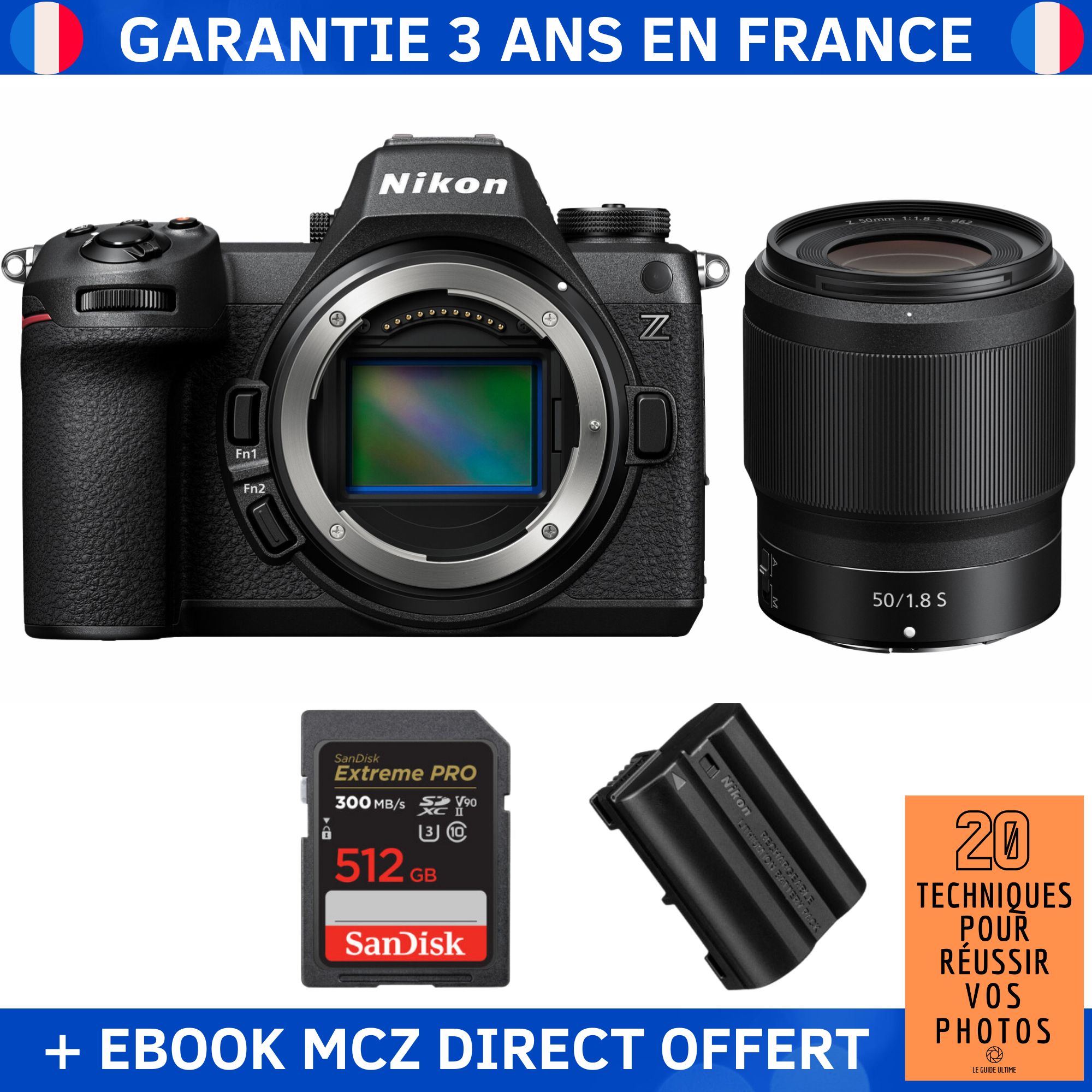 Nikon Z6 III + Objectif Z 50mm f/1.8 S + Carte SDXC SanDisk 512 Go Extreme PRO UHS-II 300 Mo/s + Batterie EN-EL15c + Ebook '20 Techniques pour Réussir vos Photos' - Appareil Photo Hybride Nikon