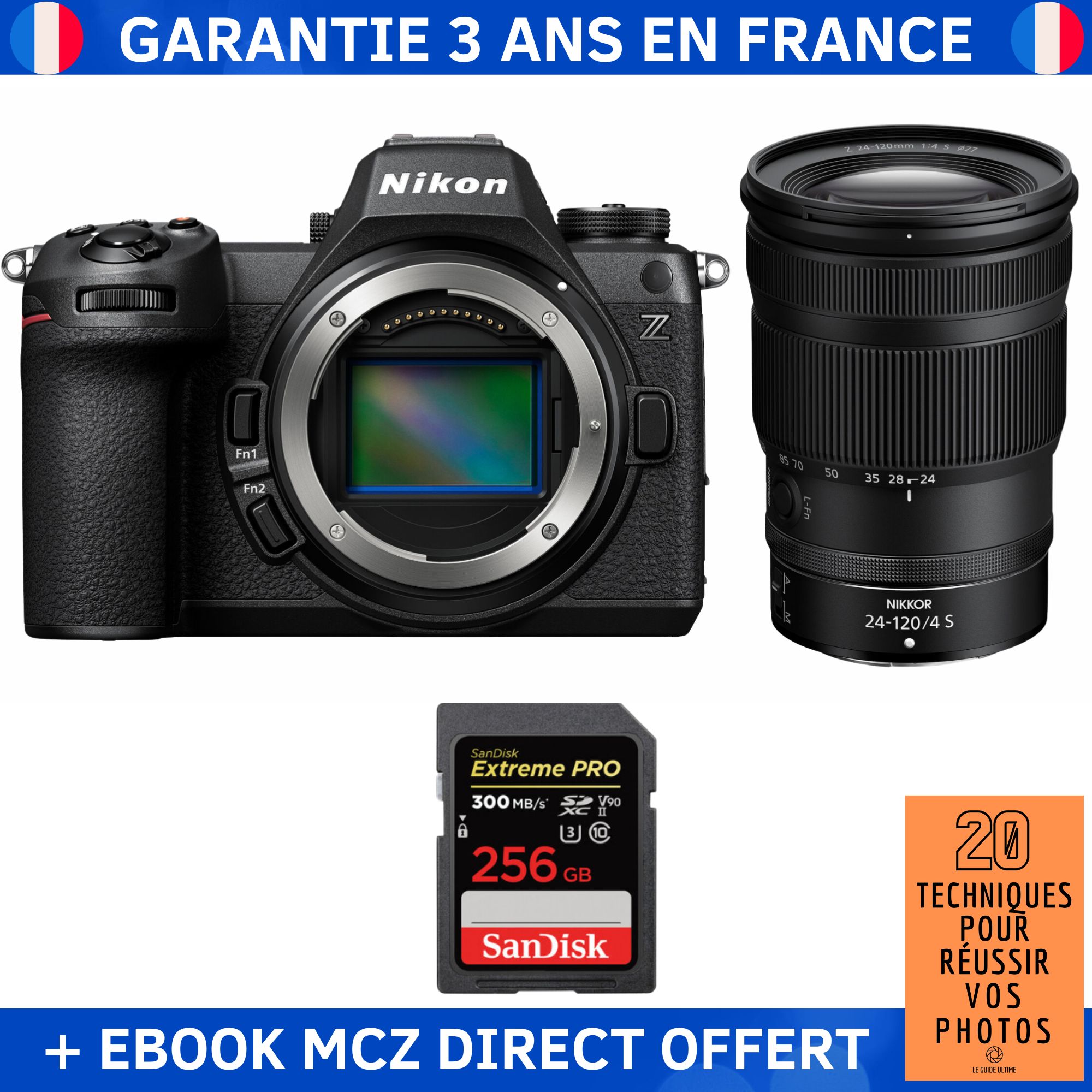 Appareil photo hybride Nikon Z6 III + Objectif Z 24-120mm f/4 S + Carte SDXC SanDisk Extreme PRO 256 Go + Livre électronique '20 techniques pour réussir vos photos'