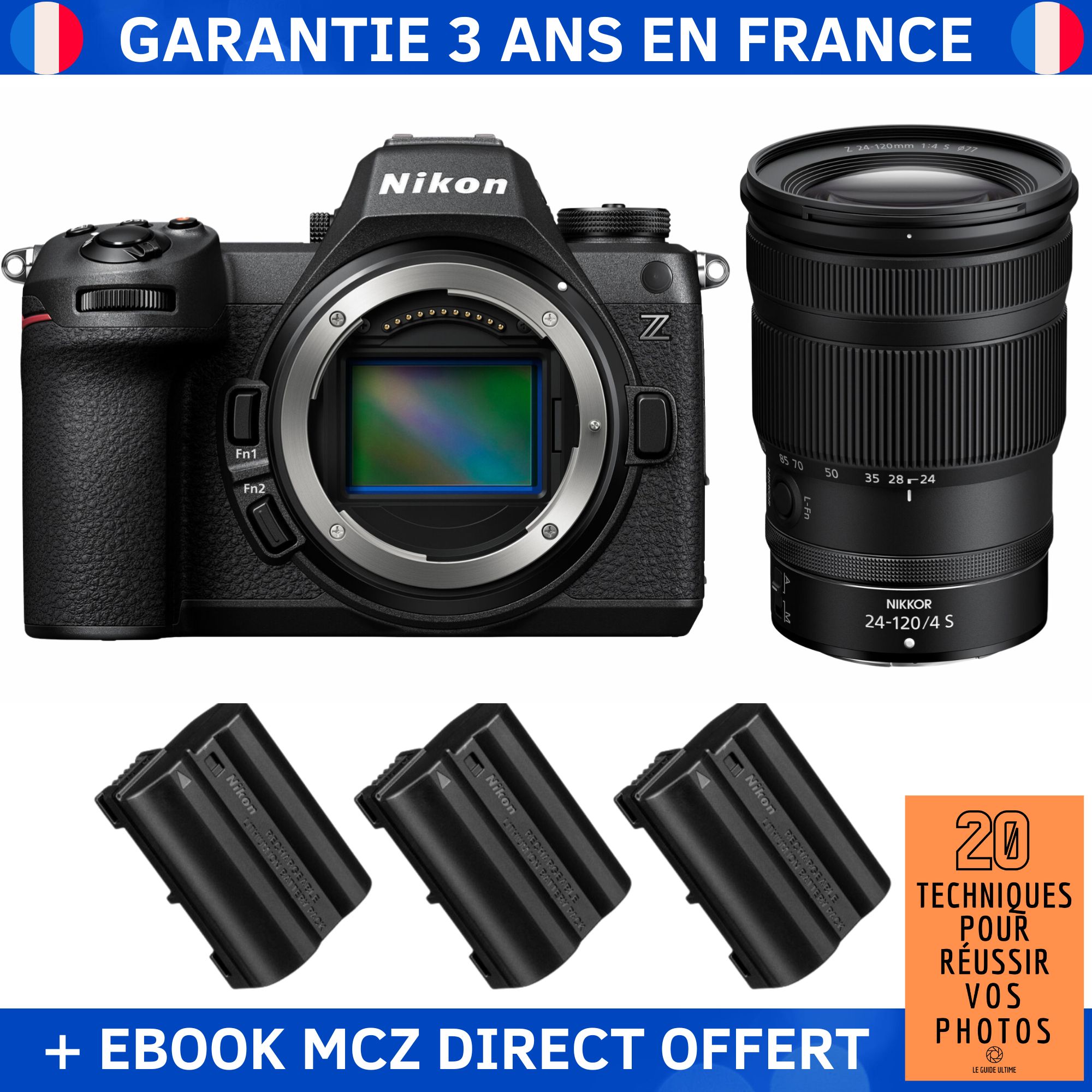 Nikon Z6 III + Z 24-120mm f/4 S Lens + 3 EN-EL15c Batteries + '20 Techniques pour Réussir vos Photos' Ebook - Nikon Hybrid Camera