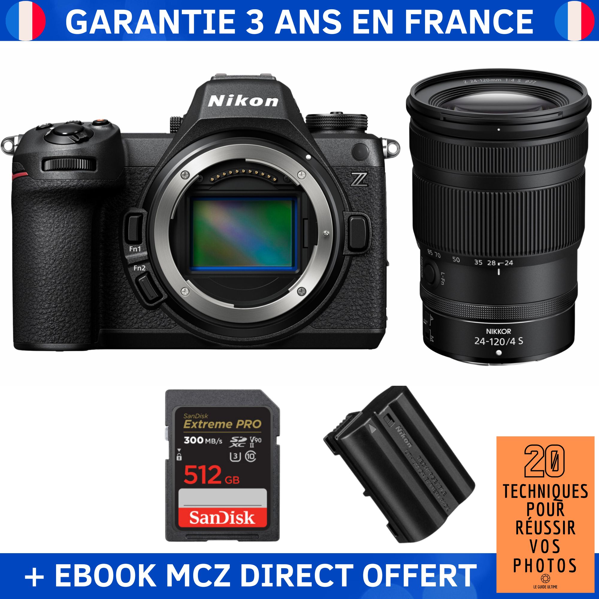 Nikon Z6 III + Objectif Z 24-120mm f/4 S + Carte SanDisk Extreme PRO UHS-II 512Go + Batterie EN-EL15c + Ebook '20 Techniques pour Réussir vos Photos' - Appareil Photo Hybride Nikon