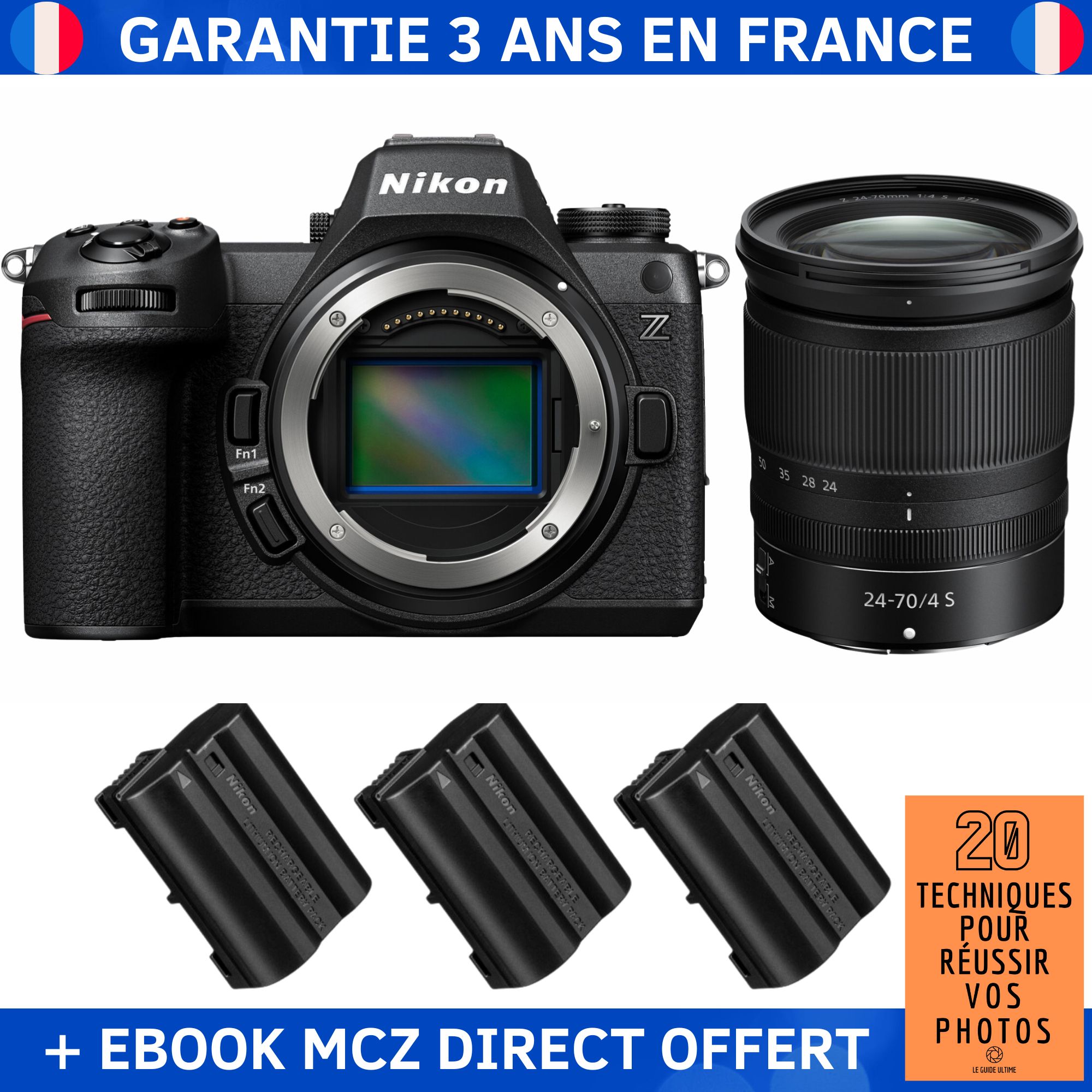 Nikon Z6 III + Z 24-70mm f/4 S Lens + 3 EN-EL15c Batteries + Ebook - Nikon Hybrid Camera