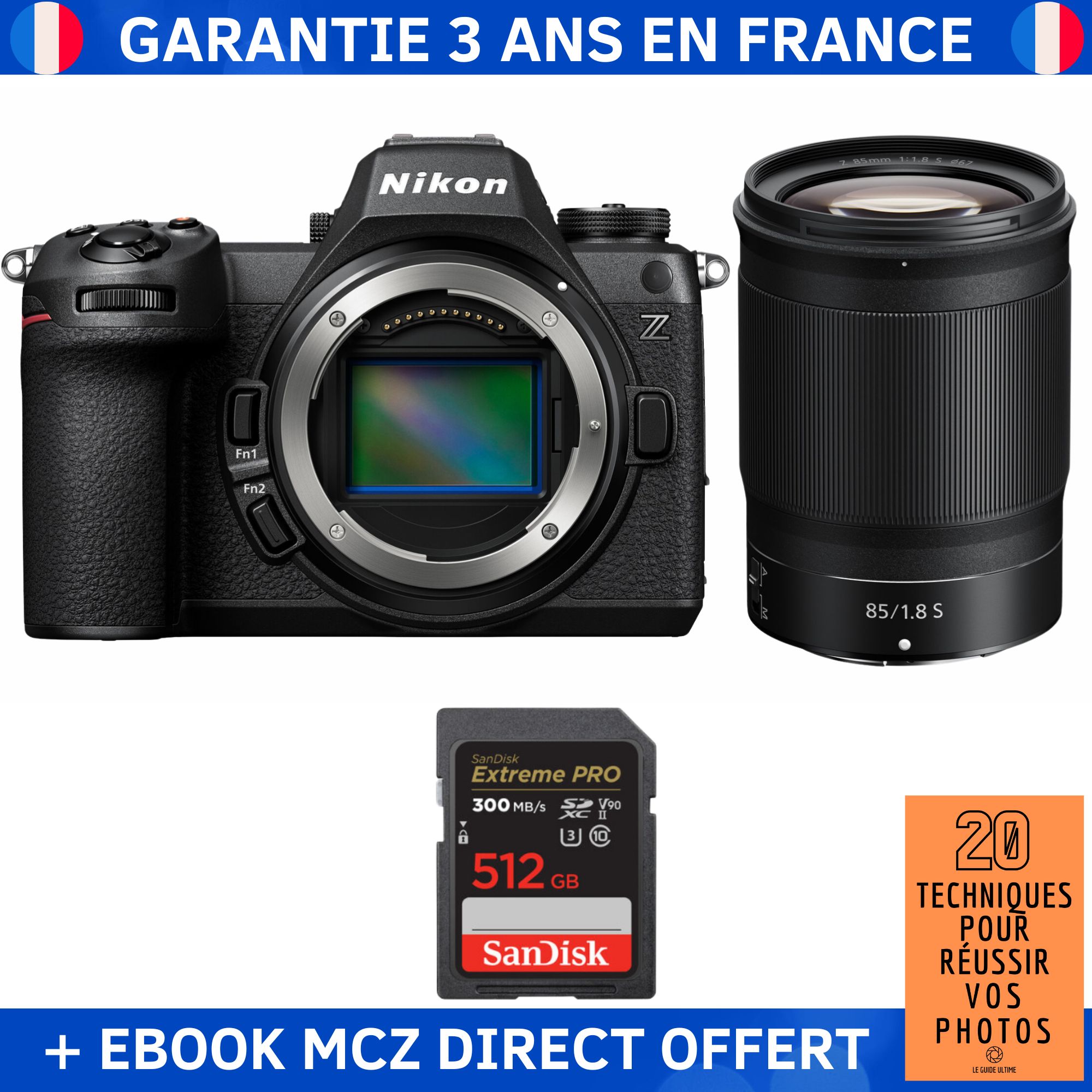 Appareil photo hybride Nikon Z6 III + Objectif Z 85mm f/1.8 S + Carte SD 512 Go Sandisk Extreme PRO UHS-II + Ebook '20 Techniques pour Réussir vos Photos'
