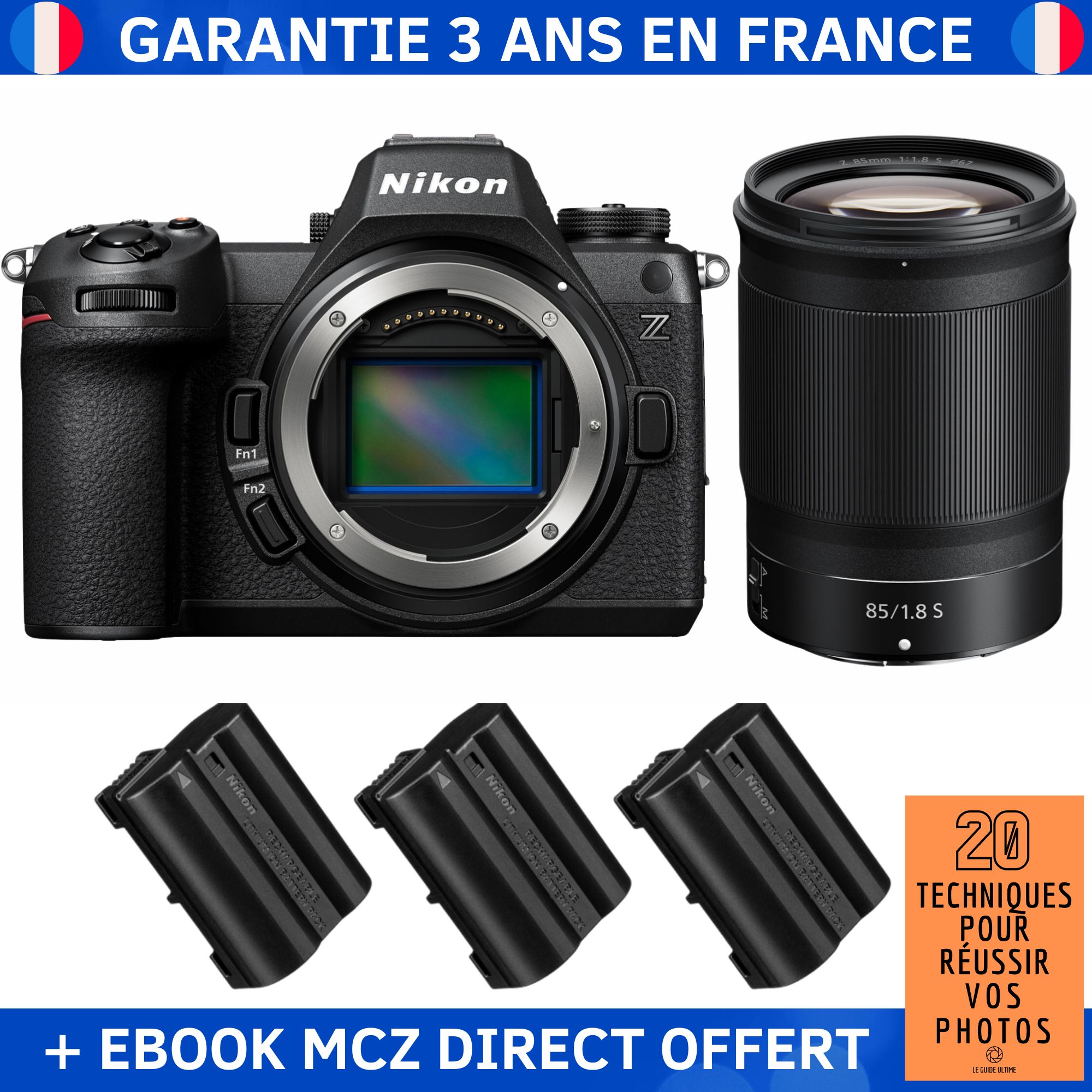 Nikon Z6 III + Z 85mm f/1.8 S Lens + 3 EN-EL15c Batteries + Ebook - Nikon Hybrid Camera
