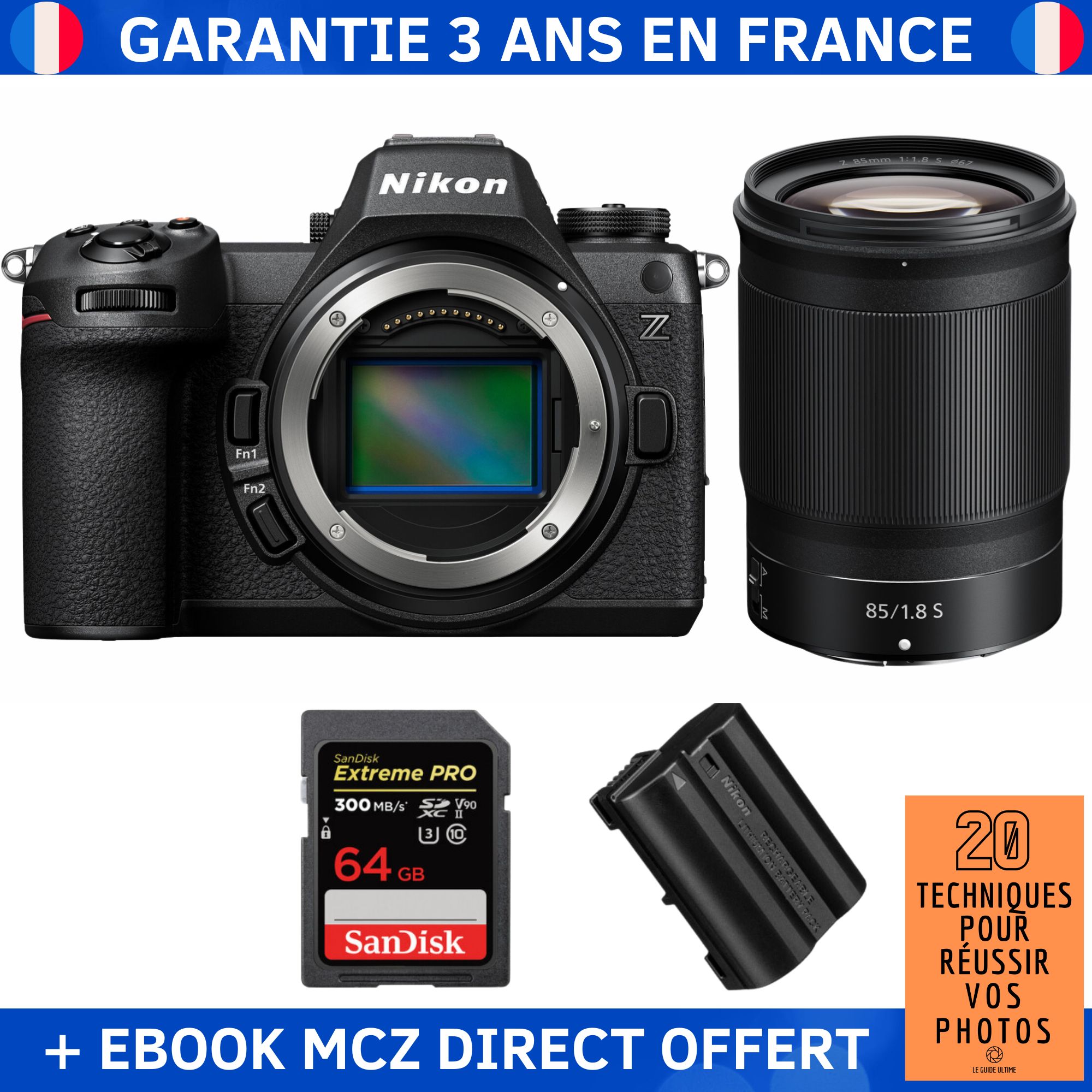 Nikon Z6 III + Objectif Z 85mm f/1.8 S + Carte SD 64Go SanDisk Extreme PRO UHS-II + Chargeur EN-EL15c + Ebook '20 Techniques pour Réussir vos Photos' - Appareil Photo Hybride Nikon