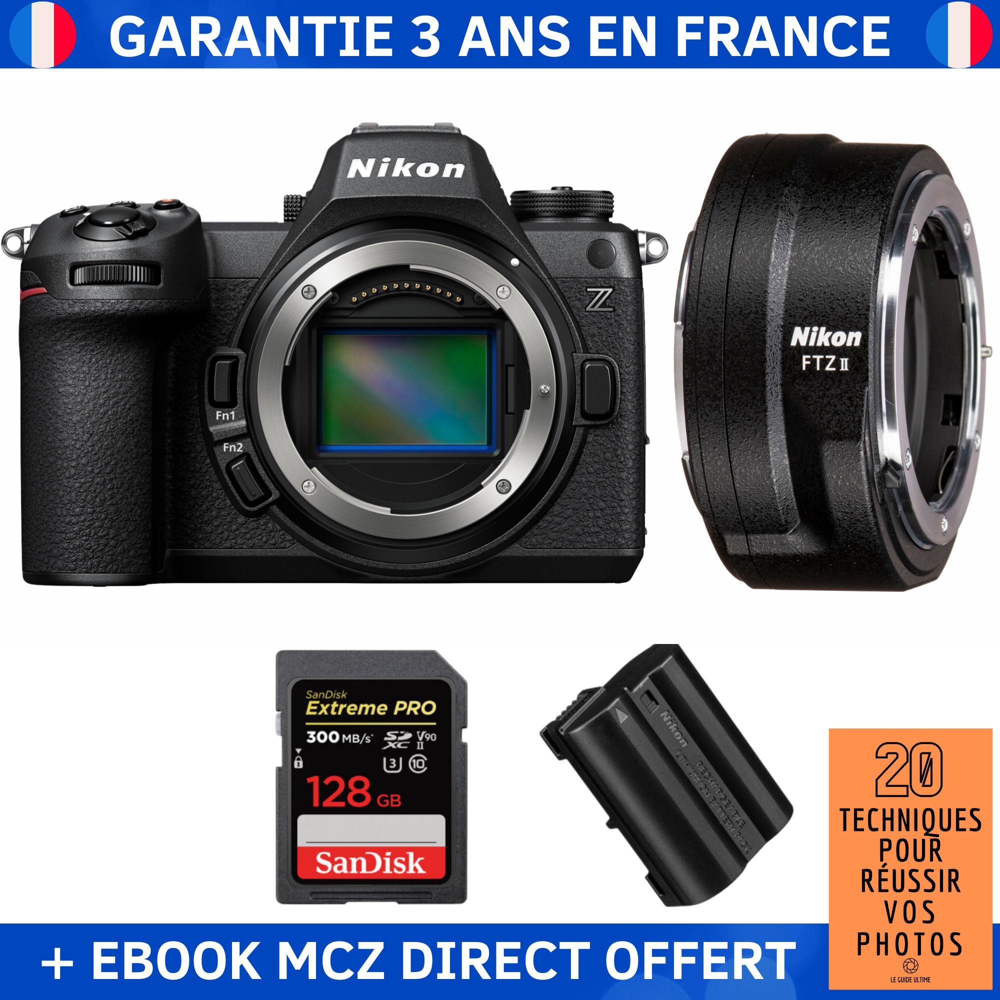 Nikon Z6 III + FTZ II + 1 SanDisk 128GB Extreme PRO UHS-II SDXC 300 MB/s + 1 Nikon EN-EL15c + Ebook '20 Técnicas para Tener Éxito en la Fotografía' - Cámara Hybrid