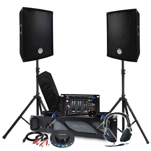 BM Sonic Pack Sono 1600W - Amplifier 1000W, Speakers, Mixer, Stand, Headphones, Cables, LED UFO Light