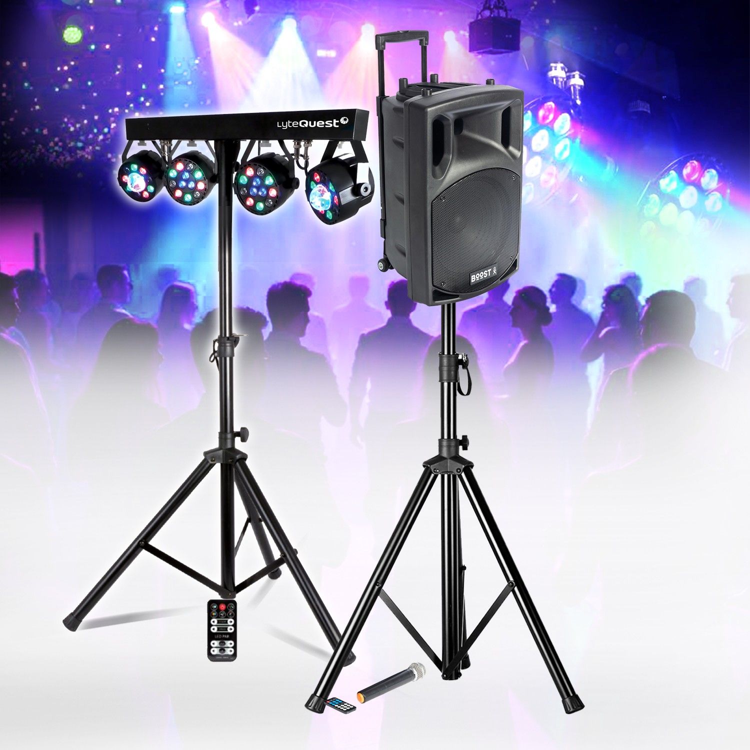 Pickering BOOST Portable Active Speaker - 800W - 15/38CM USB Bluetooth, Microphone VHF, Light Stand for DJ Events