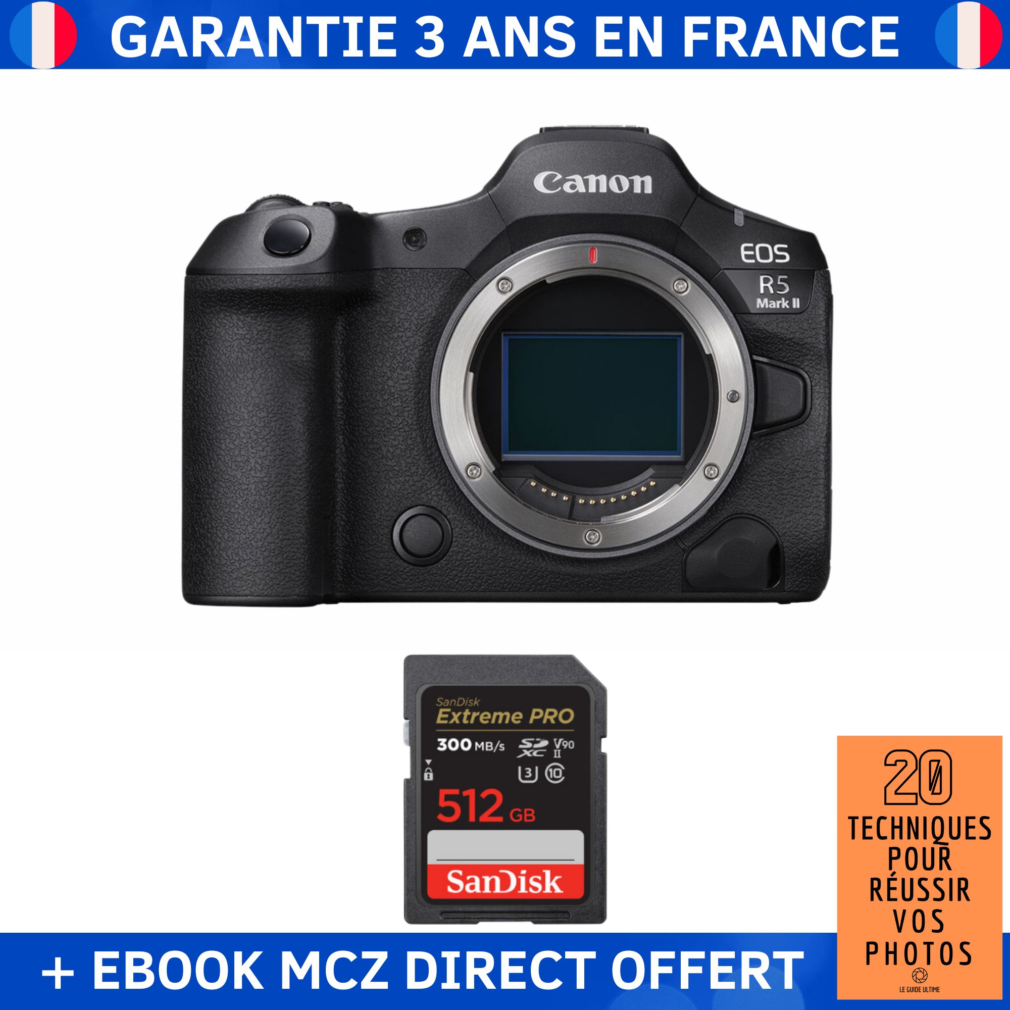 Canon EOS R5 Mark II + 1 SanDisk 512GB Extreme PRO UHS-II SDXC 300MB/s Memory Card + '20 Techniques for Success in Photography' Ebook - Hybrid Camera