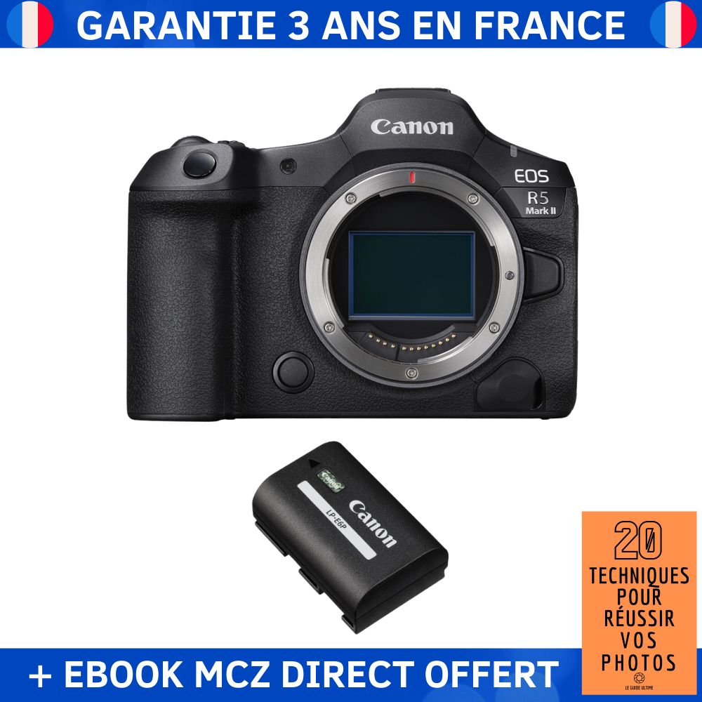 Canon EOS R5 Mark II + 1 Canon LP-E6P + Ebook '20 Techniques pour Réussir vos Photos' - Hybrid Camera