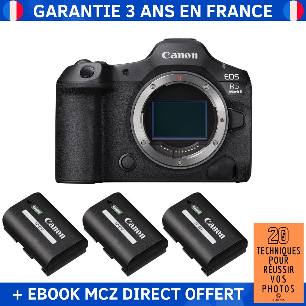 Canon EOS R5 Mark II + 3 LP-E6P Batteries + '20 Techniques for Successful Photos' Ebook - Hybrid Camera