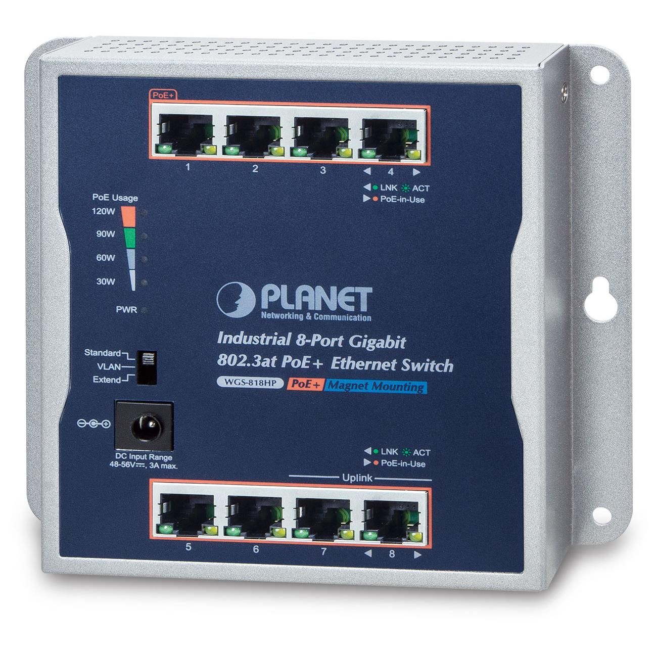 Planet IP30 8-Port Gigabit Ethernet Switch (PoE)