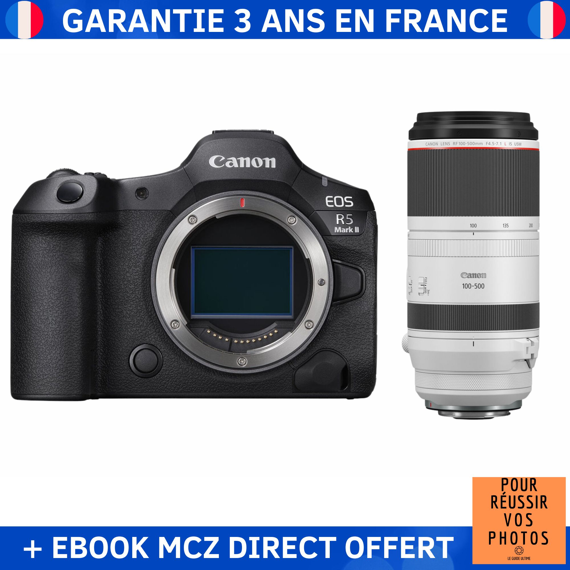 Canon EOS R5 Mark II + RF 100-500mm f/4.5-7.1 L IS USM + Ebook '20 Techniques pour Réussir vos Photos' - Hybrid Camera