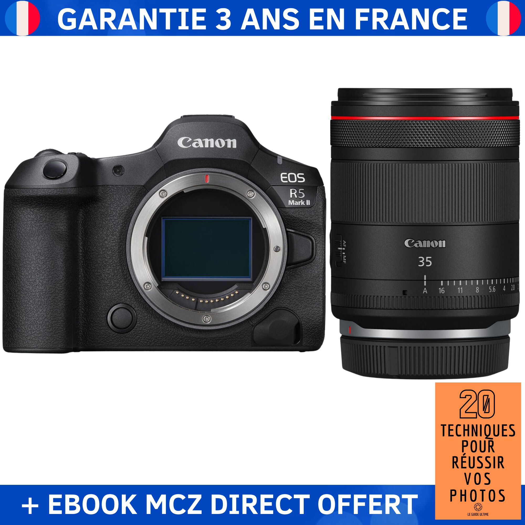Canon EOS R5 Mark II + RF 35mm f/1.4 L VCM + '20 Techniques pour Réussir vos Photos' Hybrid Camera