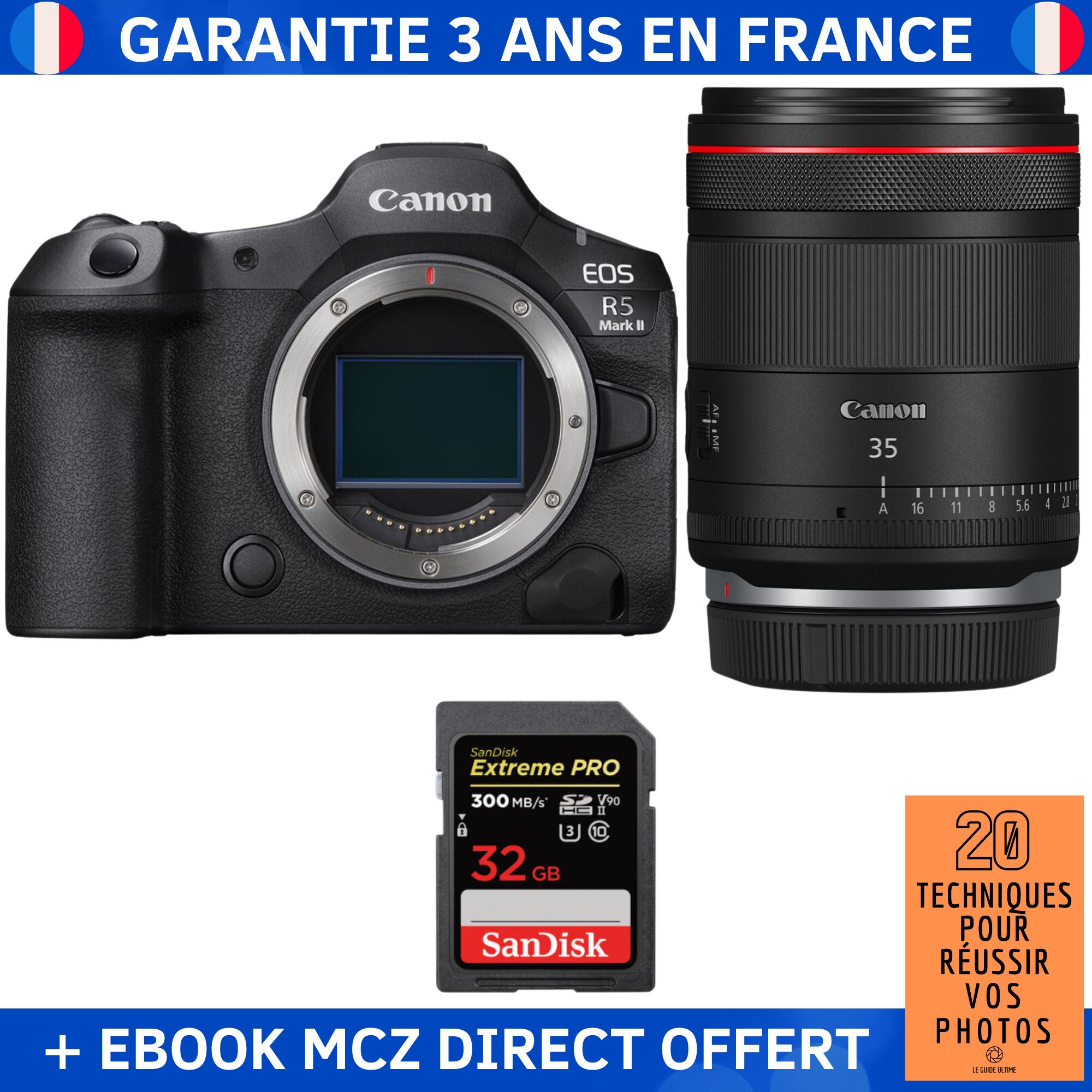 Canon EOS R5 Mark II + lente RF 35 mm f/1.4 L VCM + 1 tarjeta SanDisk 32 GB Extreme PRO UHS-II SDXC + ebook '20 técnicas para tener éxito en la fotografía'