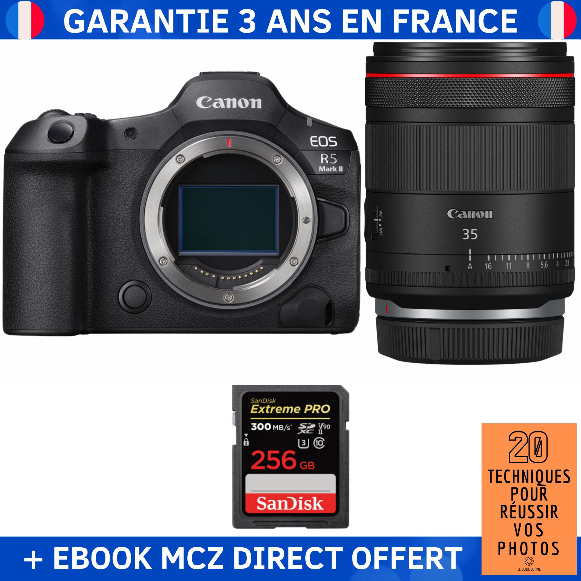 Canon EOS R5 Mark II + Objectif RF 35mm f/1.4 L VCM + 1 Carte SanDisk 256Go Extreme PRO UHS-II SDXC + Ebook '20 Techniques pour Réussir vos Photos'