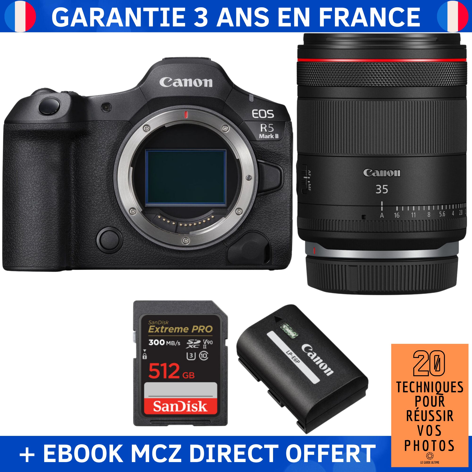 Canon EOS R5 Mark II + Objetivo RF 35mm f/1.4 L VCM + 1 Tarjeta SanDisk 512GB Extreme PRO UHS-II SDXC + 1 Batería Canon LP-E6P + Ebook '20 Técnicas para Tener Éxito en la Fotografía'