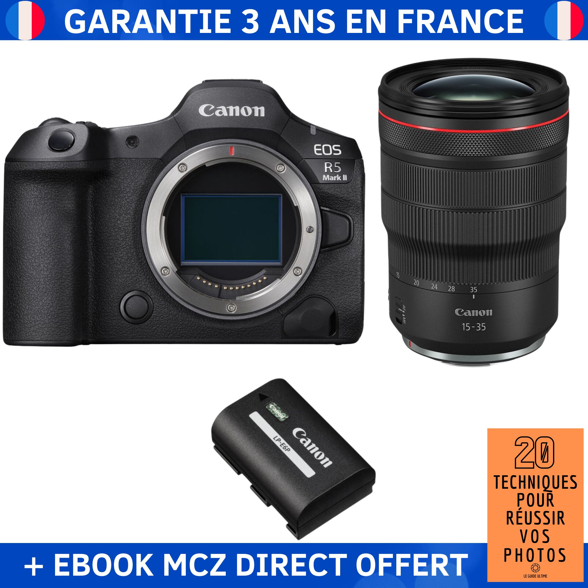 Canon EOS R5 Mark II + RF 15-35mm f/2.8 L IS USM + 1 Canon LP-E6P + Ebook '20 Techniques pour Réussir vos Photos' - Hybrid Camera