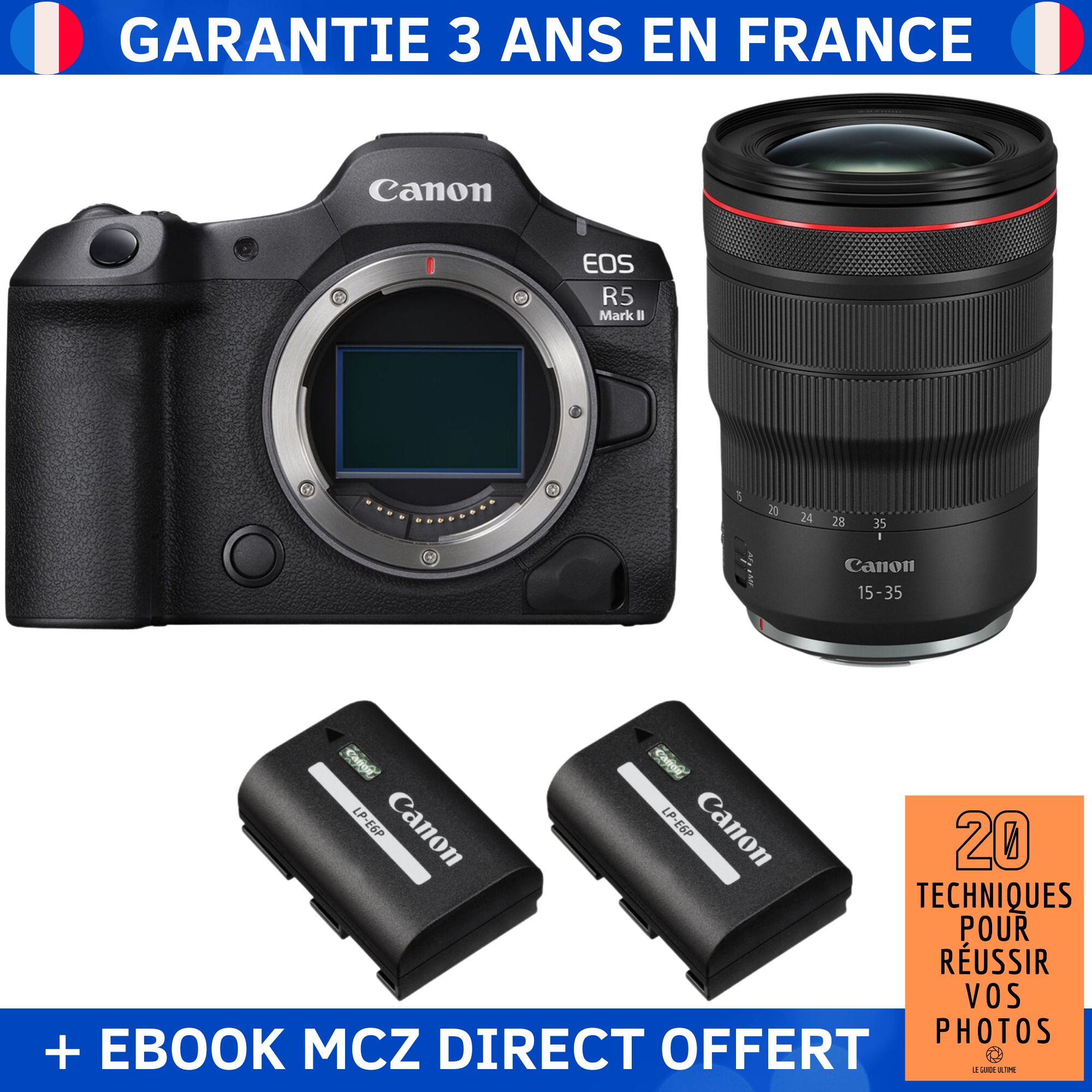 Canon EOS R5 Mark II + RF 15-35mm f/2.8 L IS USM + 2 Canon LP-E6P + Ebook '20 Techniques pour Réussir vos Photos' - Hybrid Camera