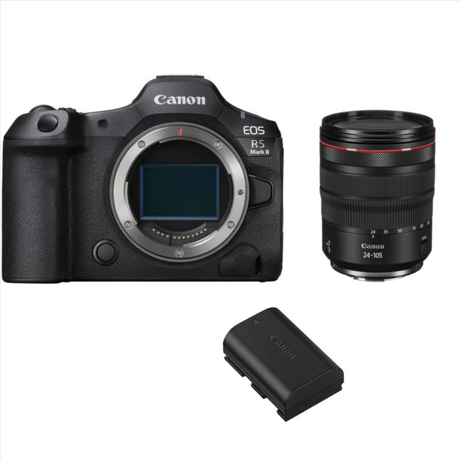 Canon EOS R5 Mark II 45 MP + Objetivo Canon RF 24-105 mm f/4 L IS USM + Batería Canon LP-E6P