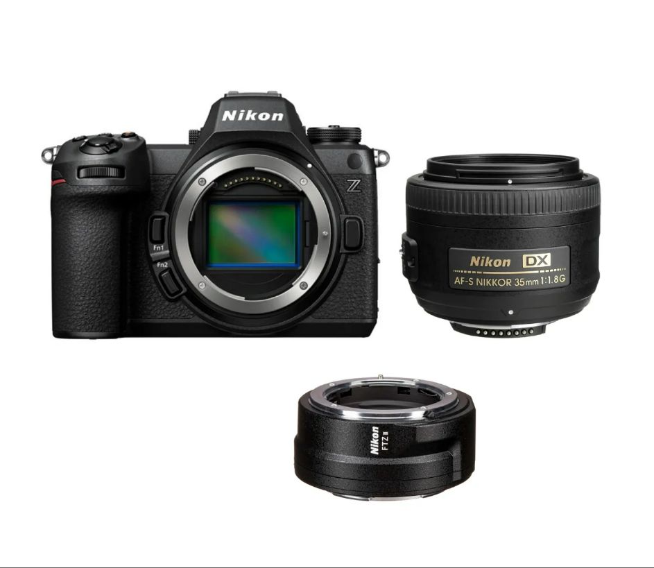 Cámara sin espejo Nikon Z6 III + Adaptador de montaje FTZ II Nikon + Objetivo Nikon AF-S 35 mm f/1.8G DX
