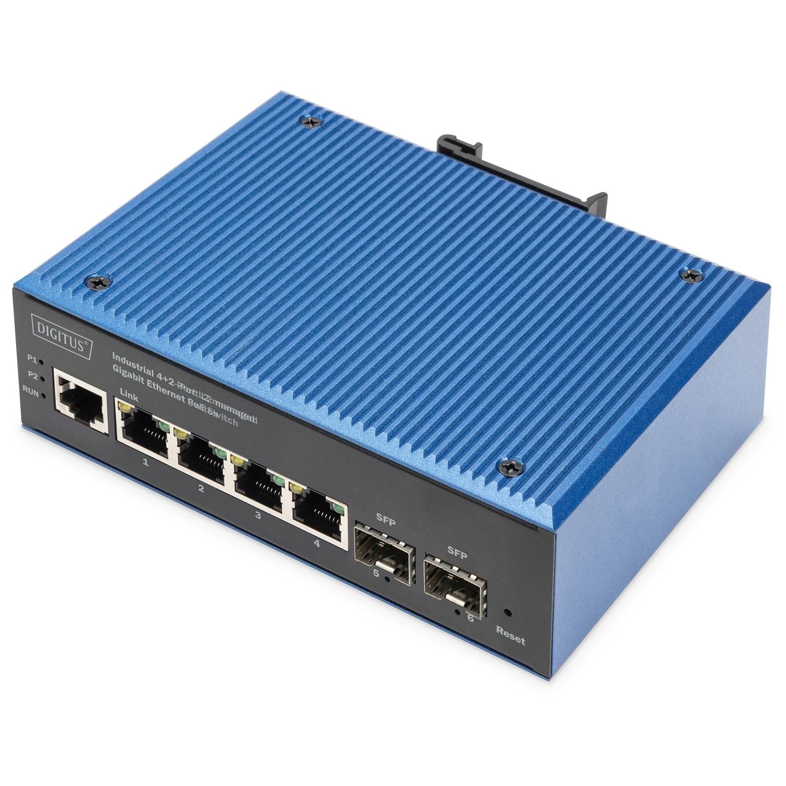 Commutateur industriel Digitus 4+2 ports Gigabit Ethernet L2 administrable PoE