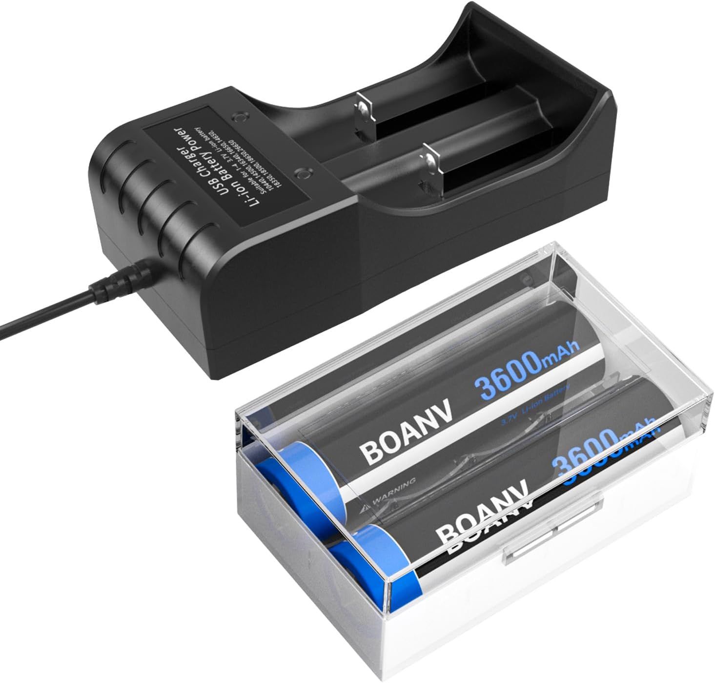 SGSWRHDHSGSDG 3600mAh Flat Top Rechargeable Battery Pack (2 Batteries + Charger) for Flashlights, Cameras, and More