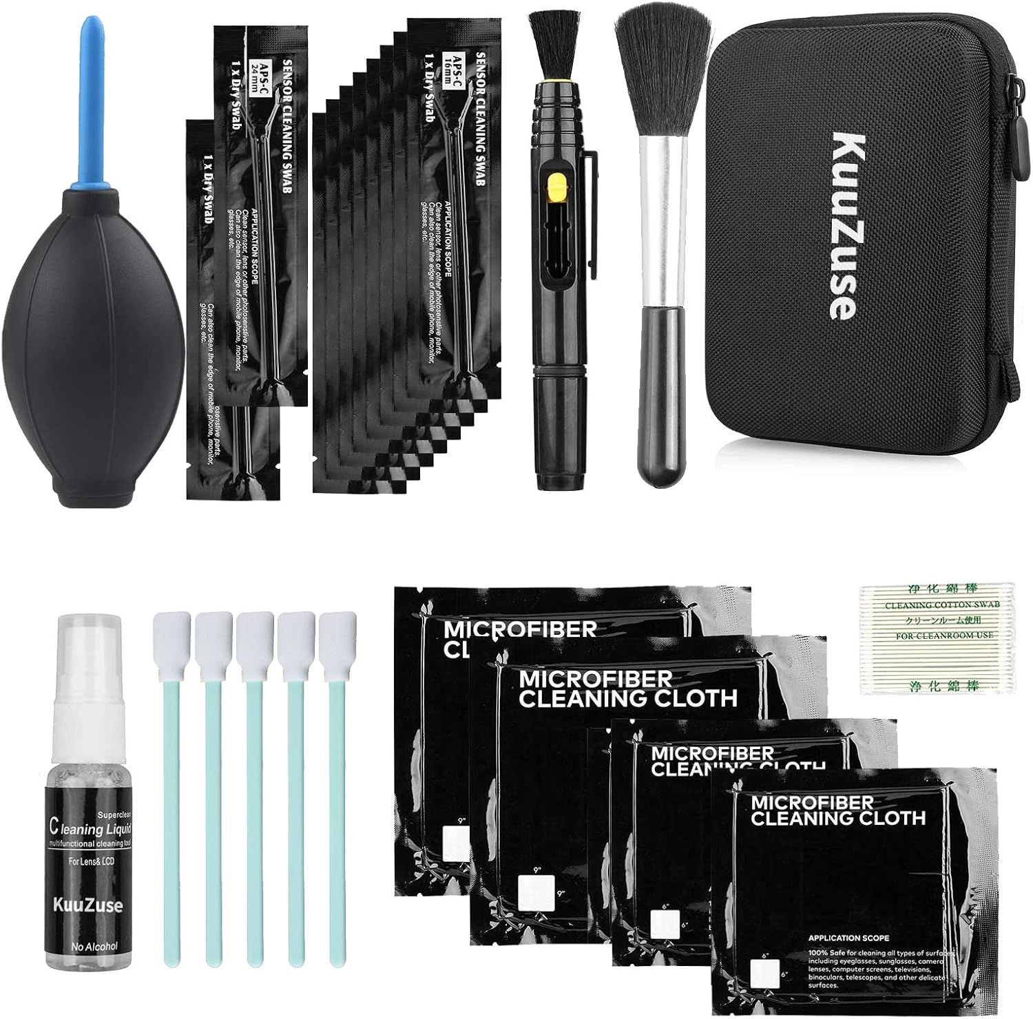 Kit de nettoyage pour objectifs de caméra numérique reflex avec capteur APS-C, lingettes en microfibre, stylo de nettoyage d'objectif