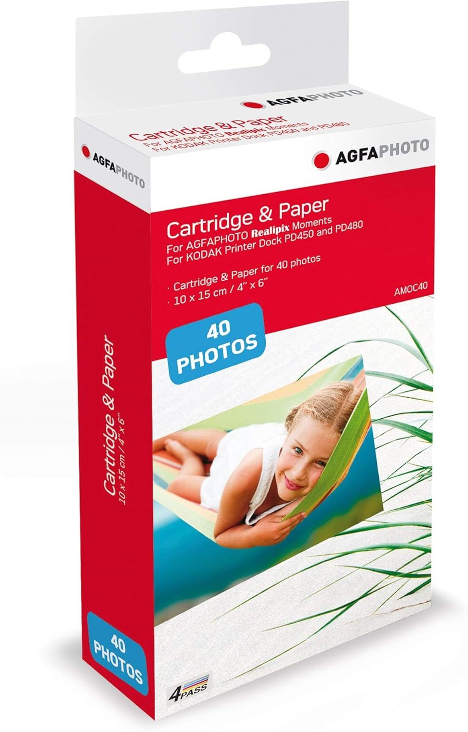 AGFA PHOTO AMOC40 Photo Cartridges and Paper, 10x15cm, Compatible with Realipix Moments and PD450/PD460/PD480/PD450WIFI