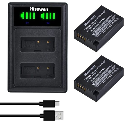 Batterie LP-E17 et Chargeur Double, Pack de 2 Batteries de Remplacement pour Canon EOS R10, EOS RP, Rebel T8i,T7i,T6i,T6s, SL2, SL3, EOS M3,M5,M6, EOS 200D, 77D, 750D, 760D, 800D, et 8000D
