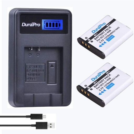 Kit de batería y cargador para Olympus y Ricoh (2x DB-110 LI-92B + LCD USB)
