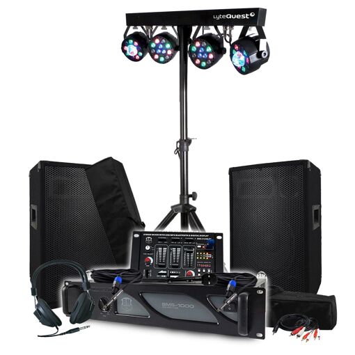 Kit de Sonido BM SONIC 1800W (Amplificador 1000W, Altavoces Pasivos, Mesa de Mezcla, Estante Luminoso Xperformer)