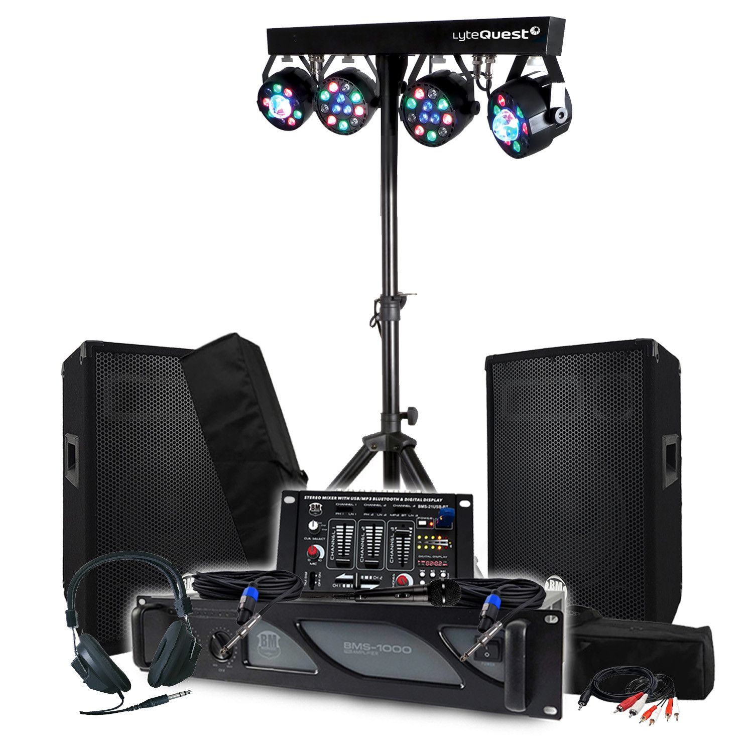 BM SONIC Pack Sound System 1800W (Amplifier 1000W, Passive Speakers, Mixing Table, Xperformer Light Bar)