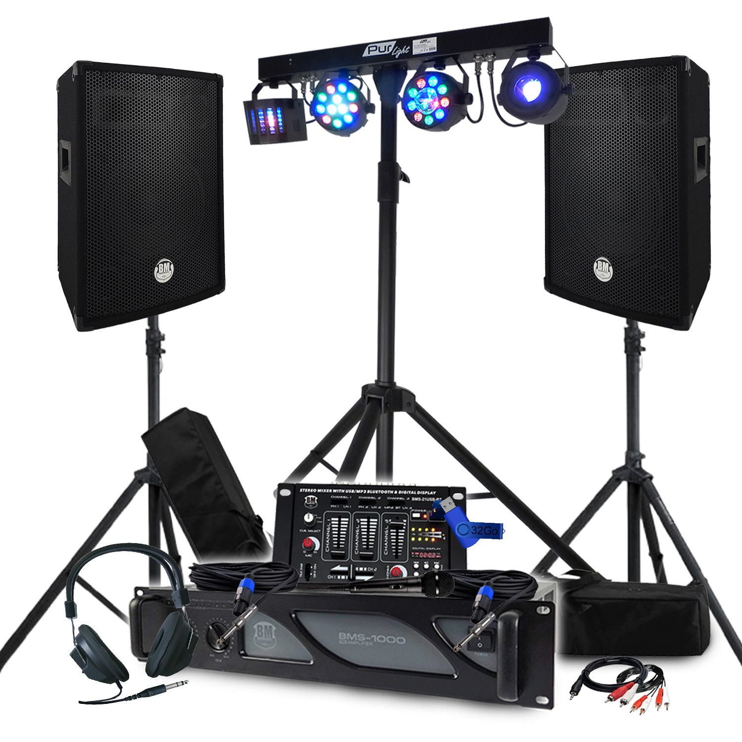 BM SONIC Pack 1800W - Amplifier, Speakers, Mixing Desk & Light Effects