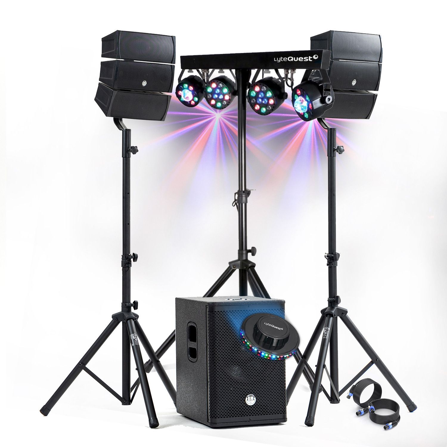 Pack DJ BM SONIC 1000W complet avec caisson de basses et éclairage LED