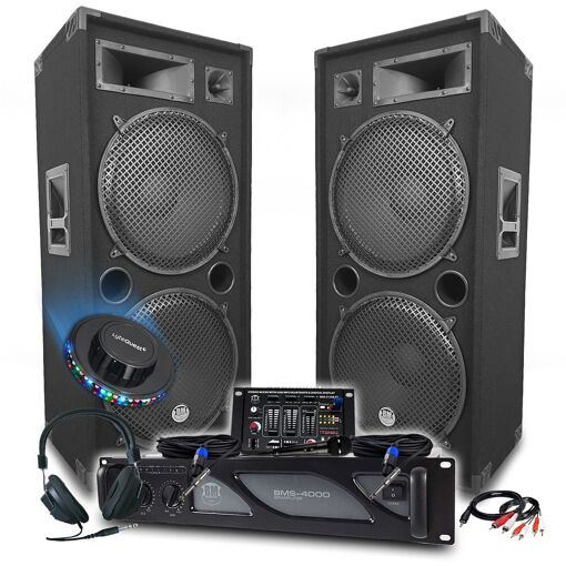 BM SONIC DJ Sound System: Amplifier, Speakers, Mixer, DJ Headphones, Cables, Microphone